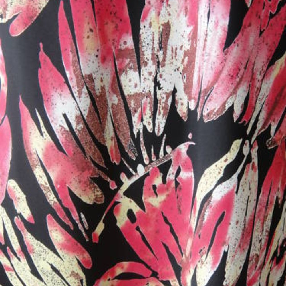 New * Beautiful SEXY * BLACK Chiffon TROPICAL FERNS FLOWERS midi slvls dress - M - Picture 2 of 4